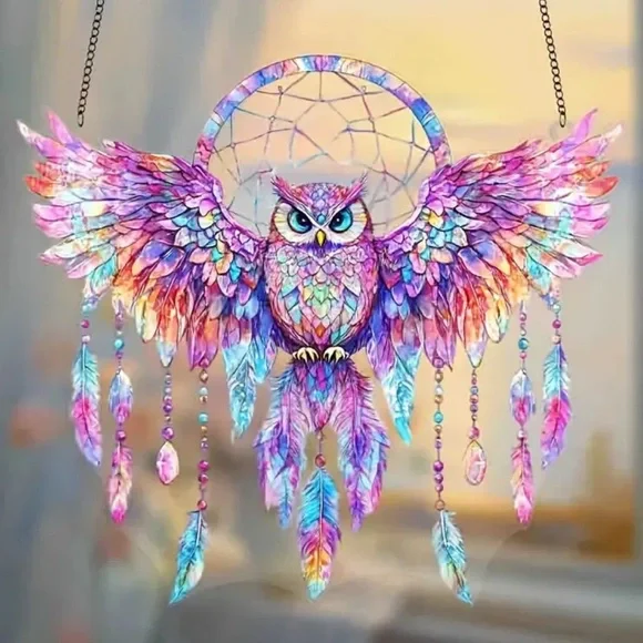 Bohemian style Owl Dreamcatcher Wall Hanging - Picture 2 of 4